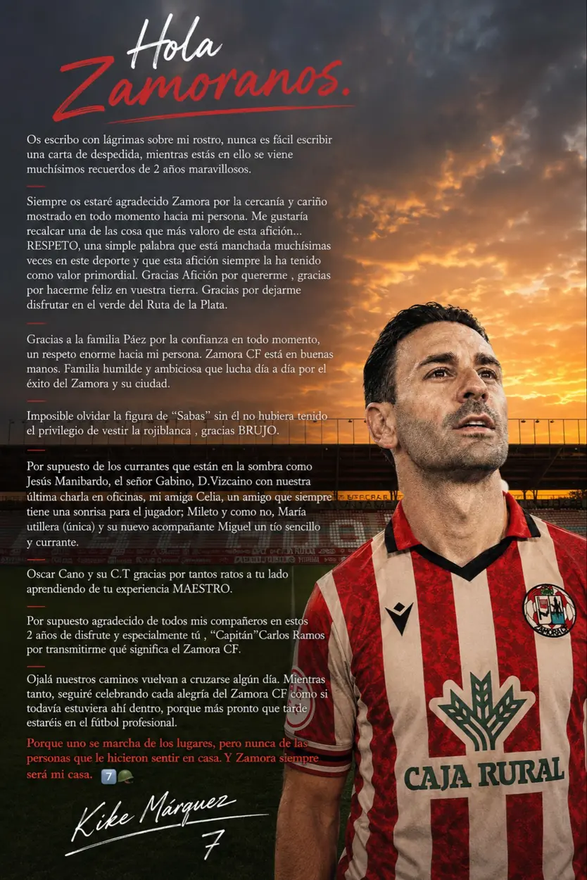 carta despedida de Kike Márquez