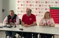 Raúl Castaño, Tomás Pérez y Sara Molledo, representantes de UGT, hoy en rueda de prensa
