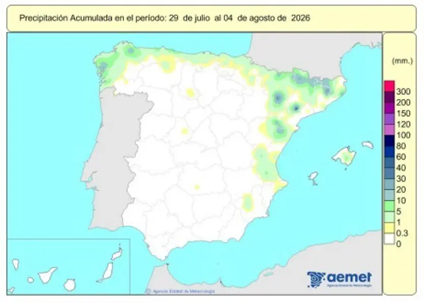 España registra 616 l/m2 de lluvias acumuladas desde el 1 de octubre, un 7% más de lo normal. - AEMET