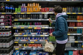 Un joven mira la sección de bebidas energéticas en el supermercado Europa press