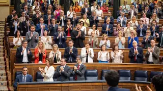 La bancada socialista y ministros aplauden al presidente del Gobierno-PSOE