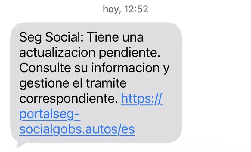 Uno de los mensajes fraudulentos. Tesorería General de la Seguridad Social