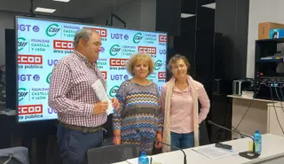 Rueda prensa Plan Igualdad Tomás Pérez (UGT), Regina Álvarez (CSIF) y Pilar González (CC.OO.)