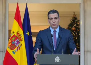 El presidente del Gobierno, Pedro Sánchez, durante una declaración institucional, en el Palacio de la Moncloa