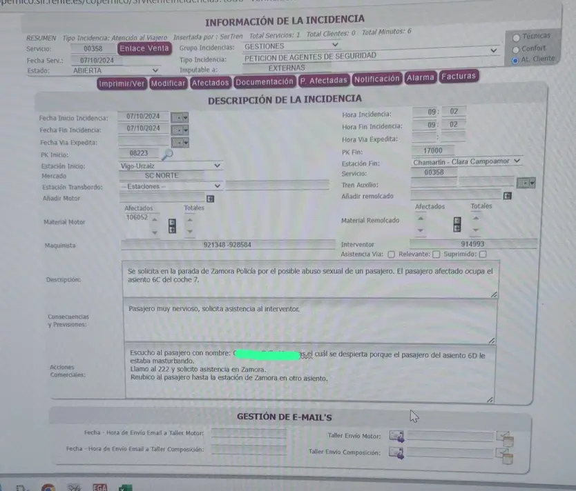 Denuncia documentada por el interventor del convoy