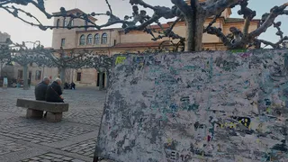 Imagen de los soportes electorales en la Plaza de Viriato con los carteles propagandísticos despegados