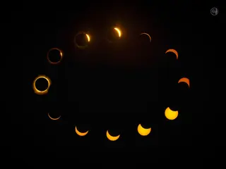 João Machado captó desde la Laguna de los Peces una secuencia de 12 fases del eclipse