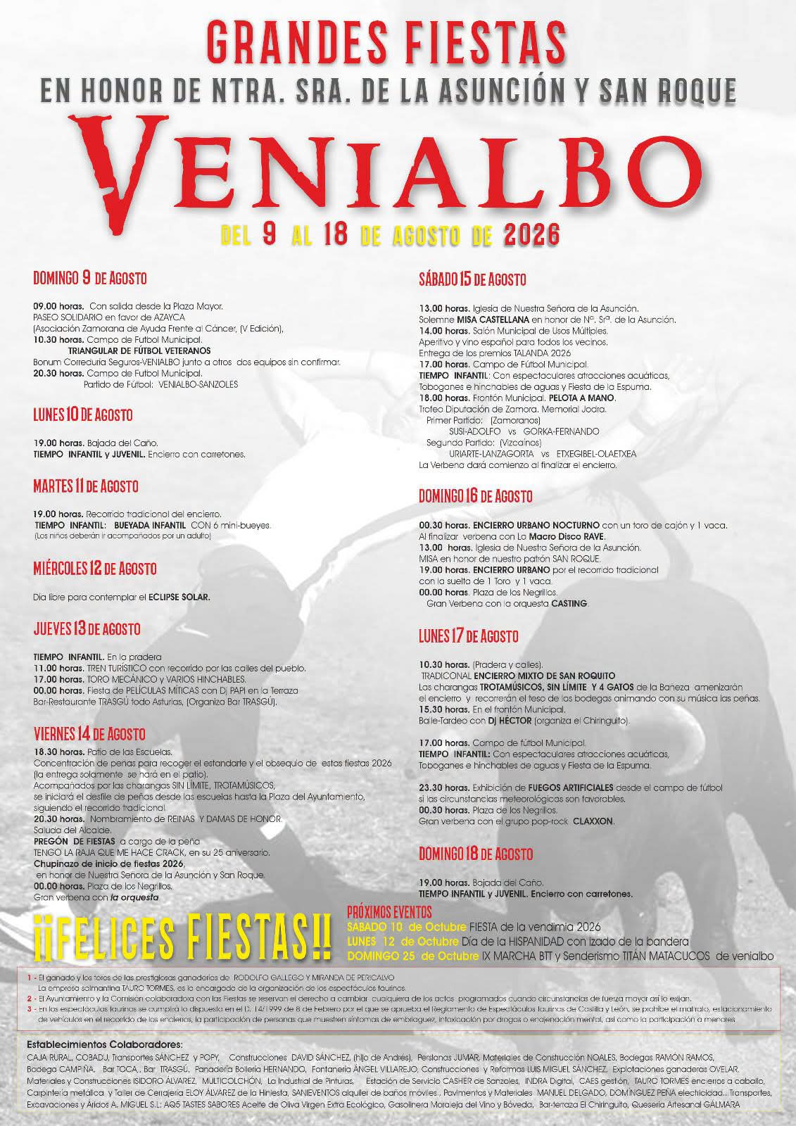 Programa de fiestas de Venialbo
