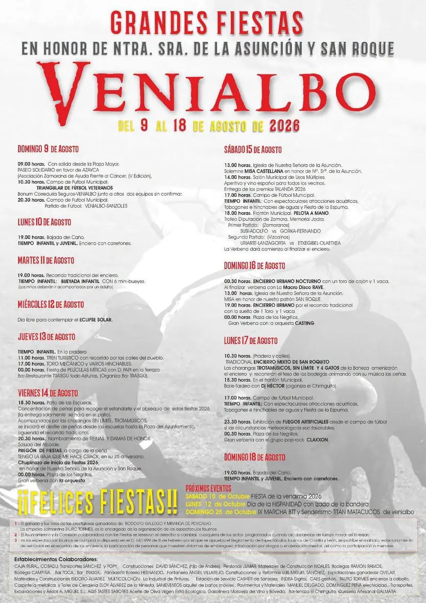 Programa de fiestas de Venialbo