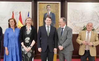 Mañueco defiende a agricultores y ganadores en la celebración de San Isidro “Son los que mejor cuidan nuestra naturaleza". Encuentro con la Comisión Delegada de la Fundación Santa María la Real. ICAL.