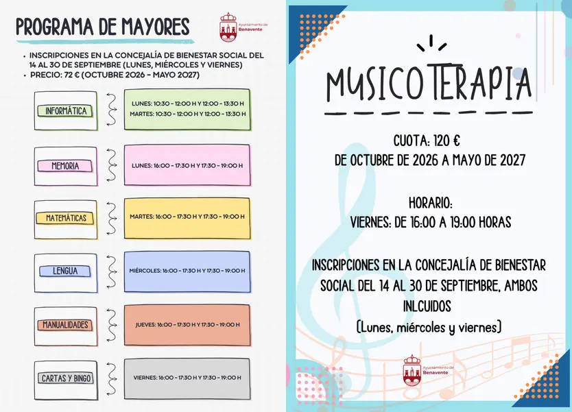 Actividades para personas mayores ofrecidas por el Ayuntamiento de Benavente