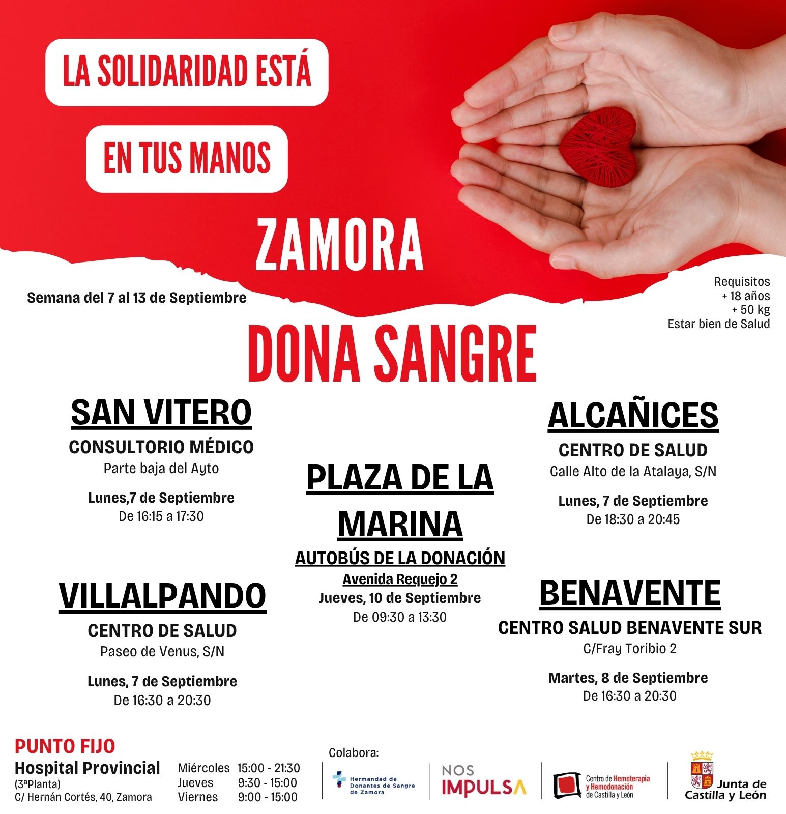 Cartel con los puntos m&oacute;viles de donaci&oacute;n en la provincia durante esta semana