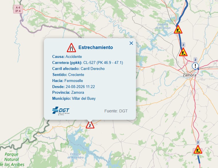 Estrechamiento de la v&iacute;a en el lugar del accidente | DGT