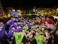 Celebración de los jugadores junto a la afición en la Plaza de la Marina el pasado domingo