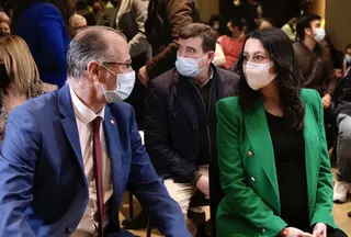 La presidenta de Ciudadanos, Inés Arrimadas y el cabeza de lista por la provincia salmantina, Luis Fuentes, participan en un acto en Salamanca. Francisco Igea interviene de manera telemática.