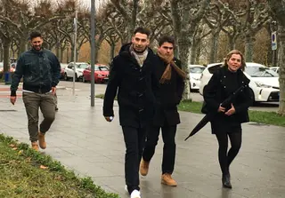 Llegada de los exjugadores de la Arandina CF a la sesión en la que se ha dado a conocer su sentencia.