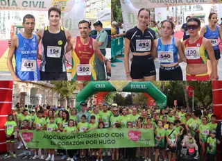 Ganadores de la prueba (arriba) y autoridades con los niños de la asociación Corriendo con el Corazón por Hugo (abajo)