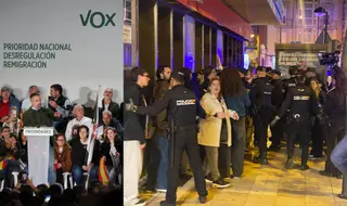 Manifestantes contra el acto de Santiago Abascal en Zamora