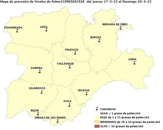 Imagen de la previsión del polen. JCyL