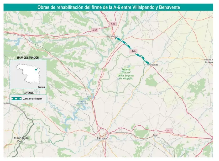 Mapa de las obras de rehabiltación en la A 6