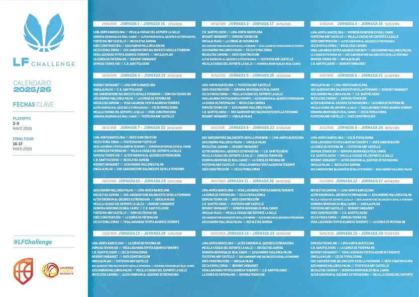 Calendario oficial Liga Challenge 2025-26