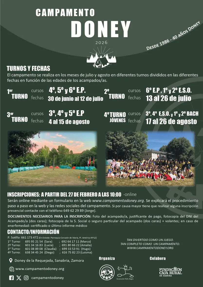 Cartel del campamento Doney 2026