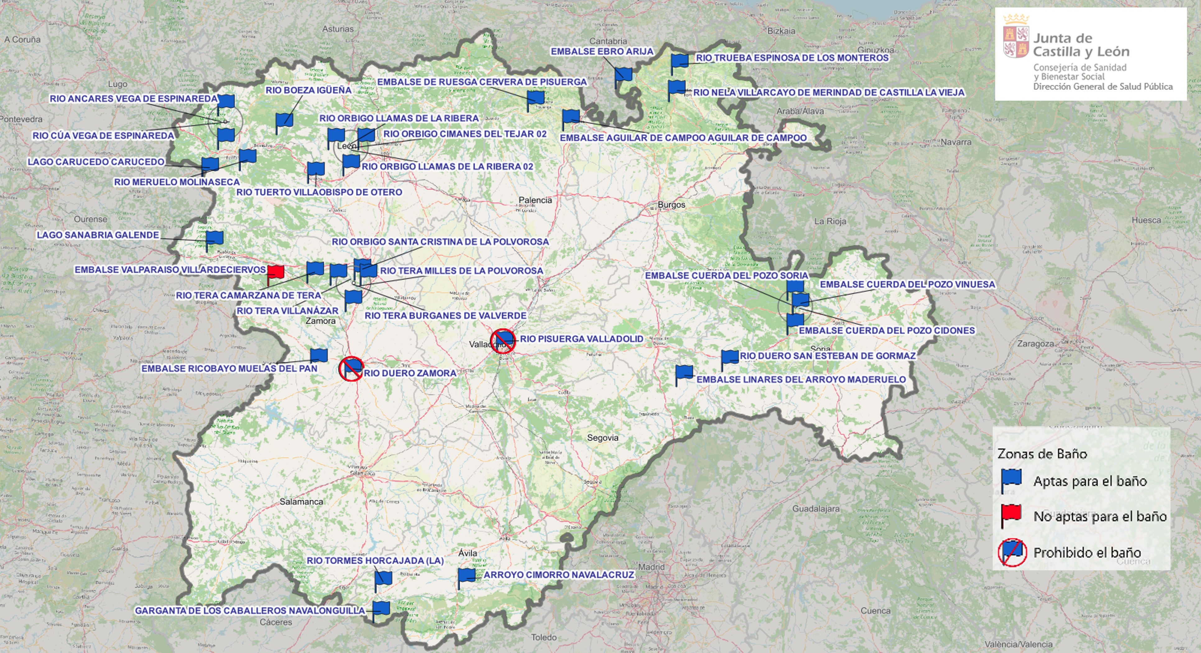 Mapa de la situaci&oacute;n de las zonas de ba&ntilde;o entre el 7 de agosto y el 14 de agosto