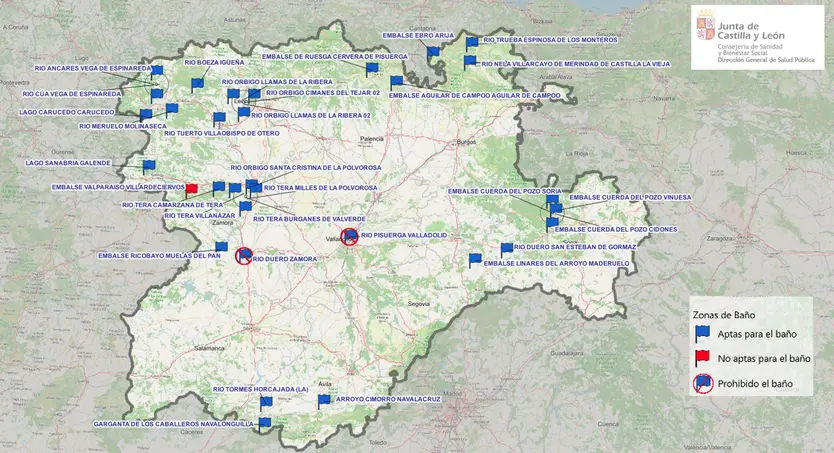 Mapa de la situación de las zonas de baño entre el 7 de agosto y el 14 de agosto