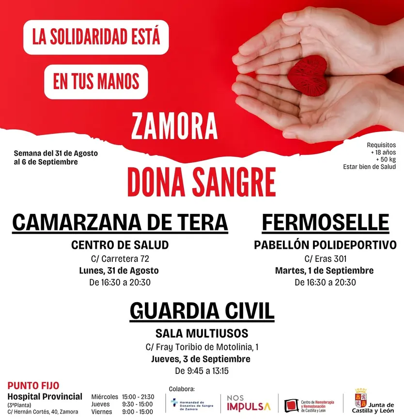 Cartel con los puntos móviles de donación en la provincia de Zamora