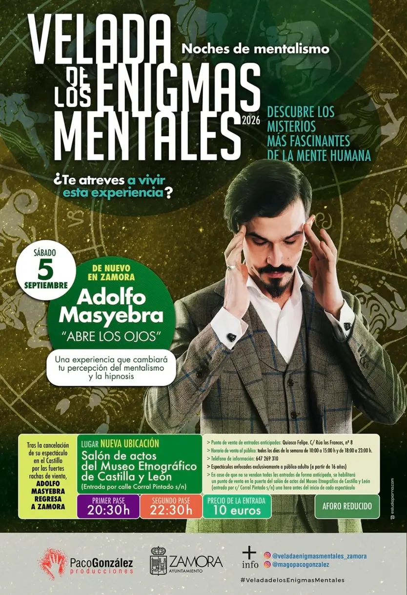 Nueva fecha para la velada de enigmas mentales con Adolfo Masyebra