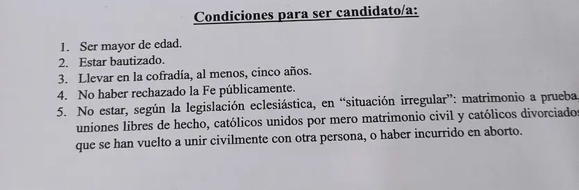 Imagen de la carta en el que se relatan los requisitos para poder presentarse a la presidencia