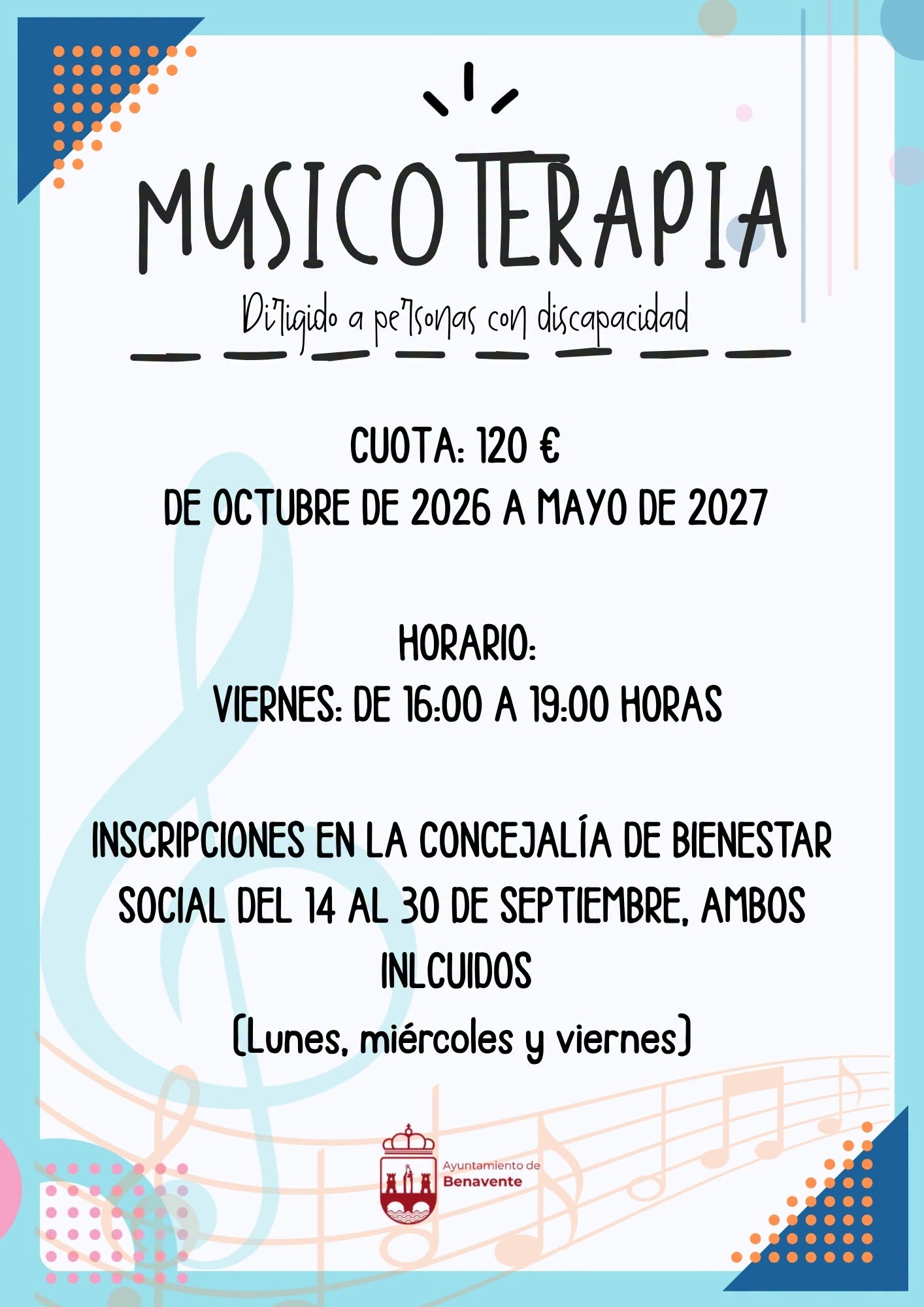 Cartel informativo sobre las actividades de musicoterapia