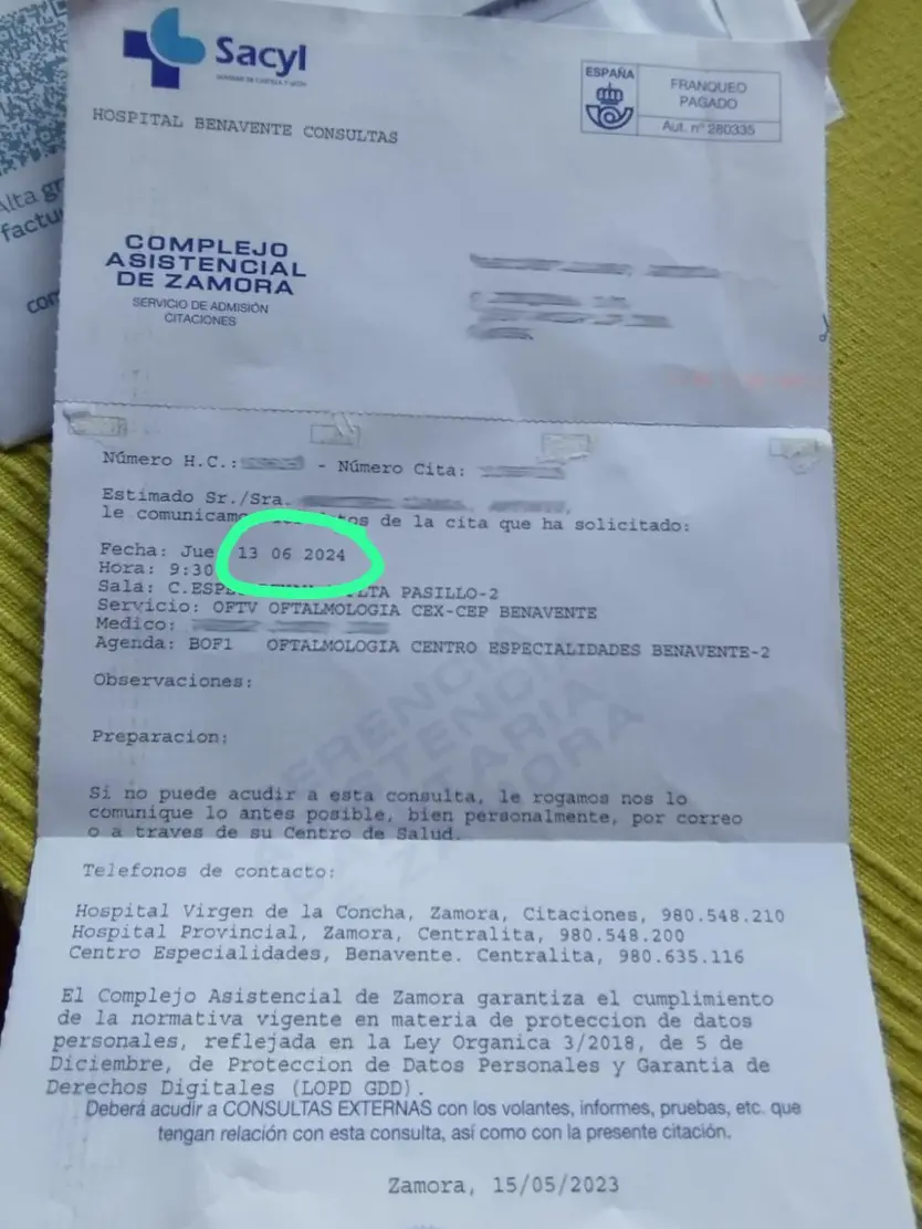 Carta de cita SACYL