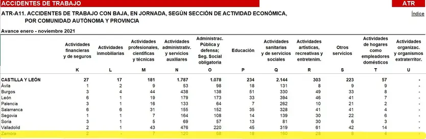 Accidentes por sectores en Zamora
