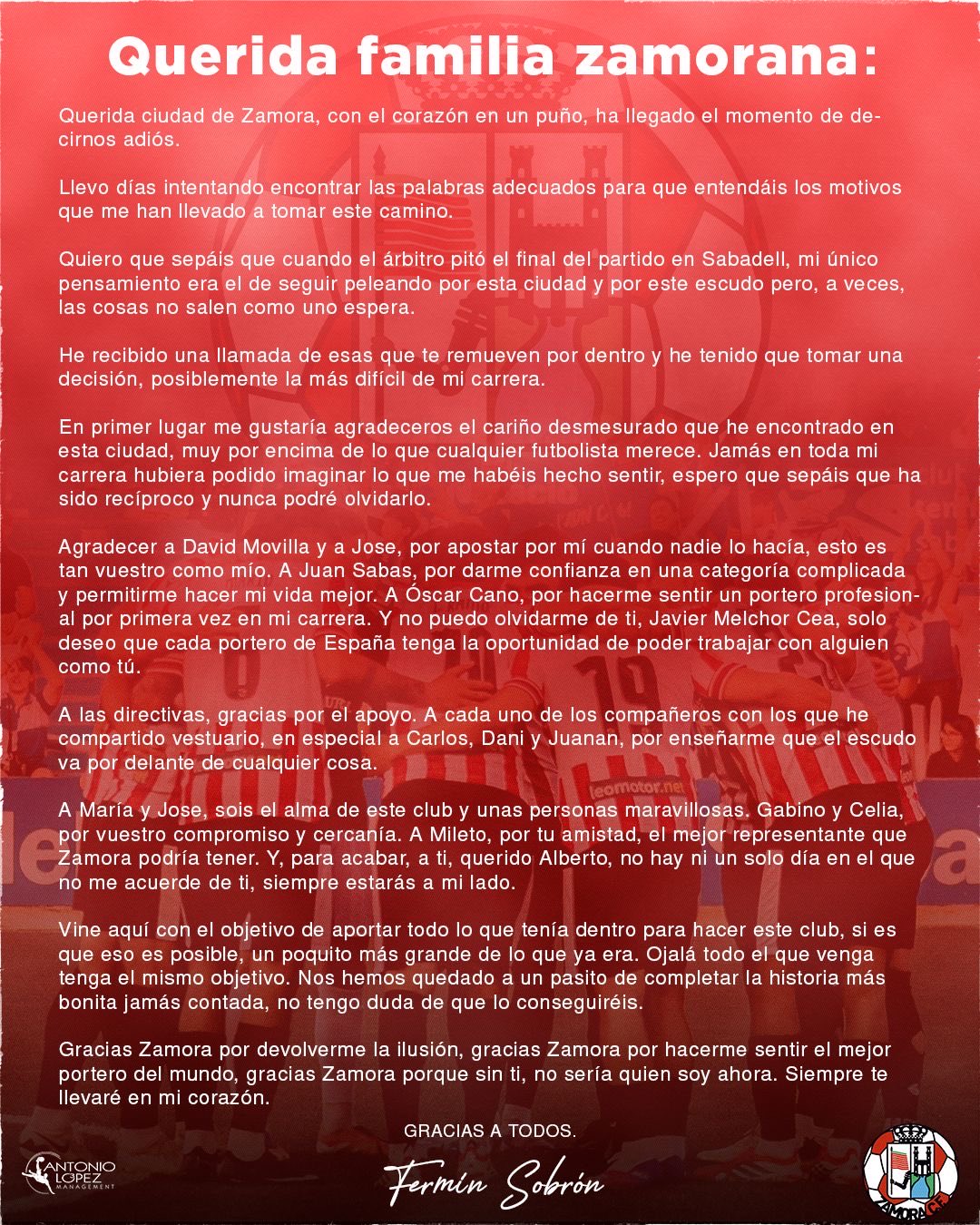 Despedida Ferm&iacute;n Sobr&oacute;n en redes sociales