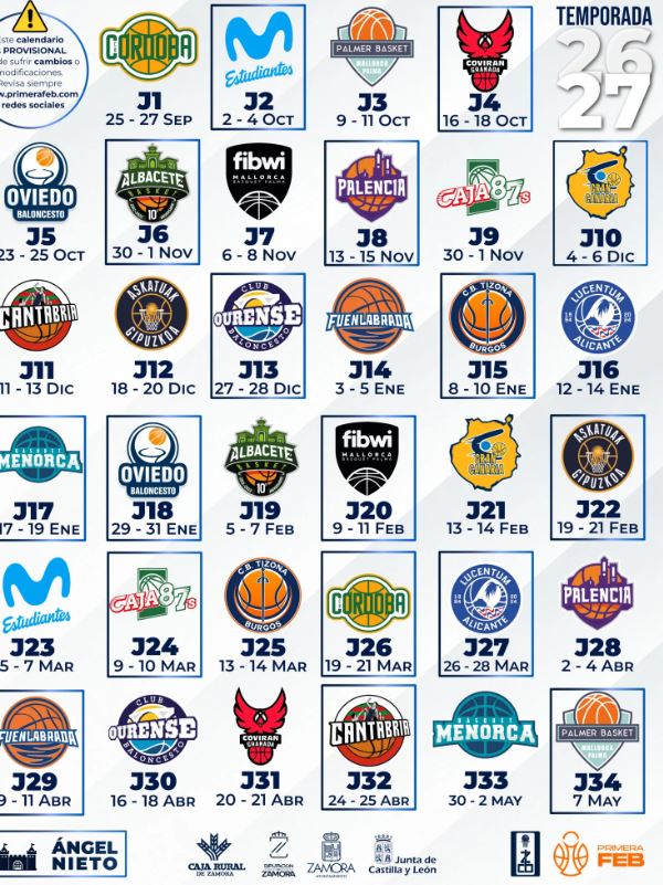 Calendario CB Zamora 2026-27