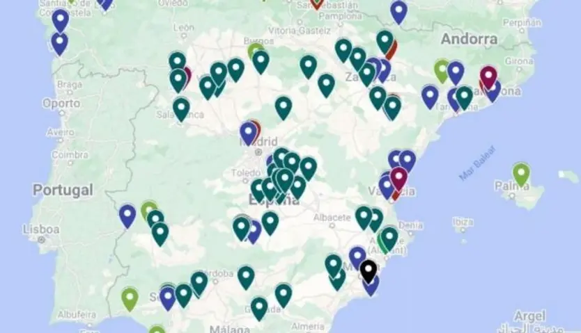 Mapa de los proyectos registrados en el Censo de Proyectos clasificado por actividades