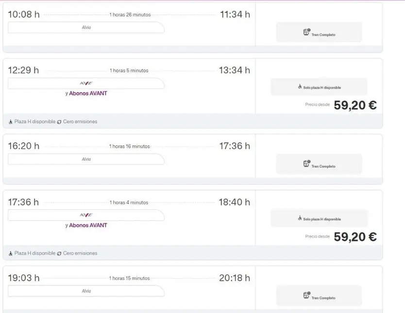 Trenes disponibles el sábado uno de junio con destino madrid RENFE
