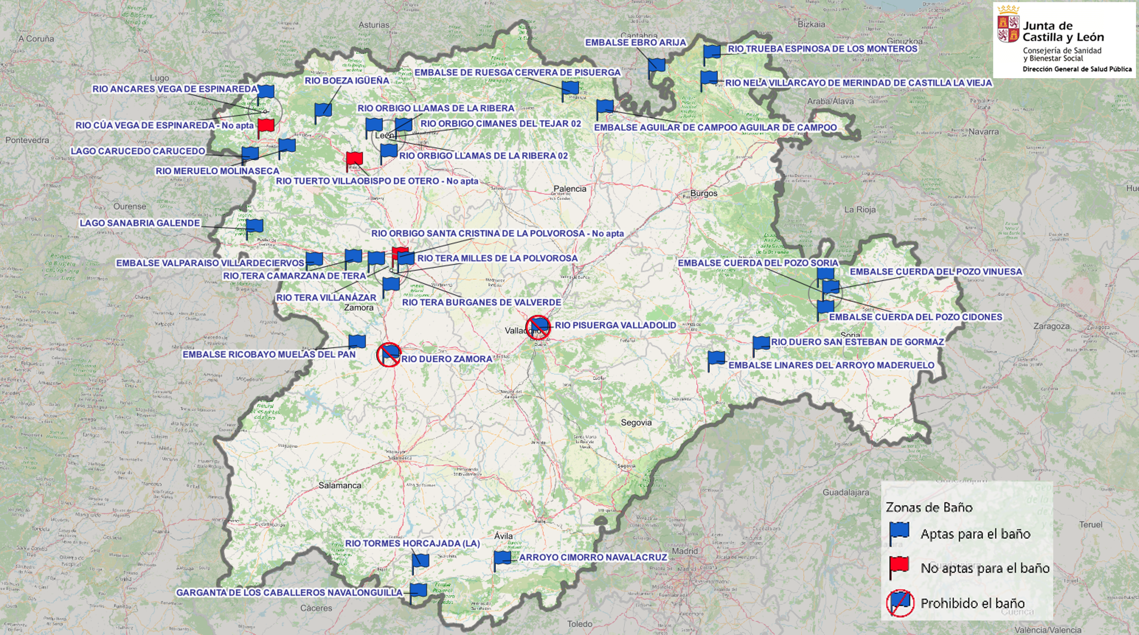Mapa Con La Situaci&oacute;n De Las Zonas De Ba&ntilde;o Para Los Pr&oacute;ximos D&iacute;as