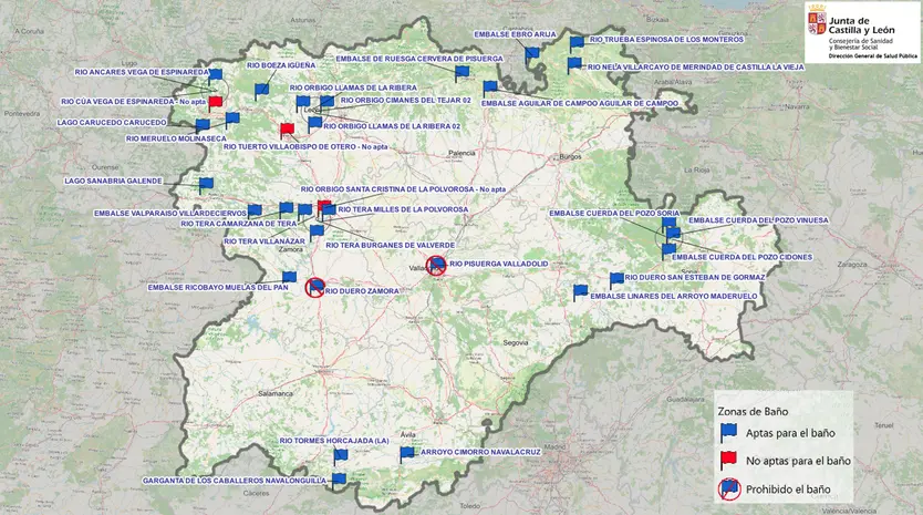 Mapa Con La Situación De Las Zonas De Baño Para Los Próximos Días