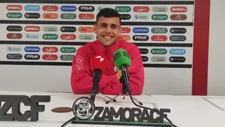 Joel Priego, jugador del Zamora CF, en rueda de prensa.