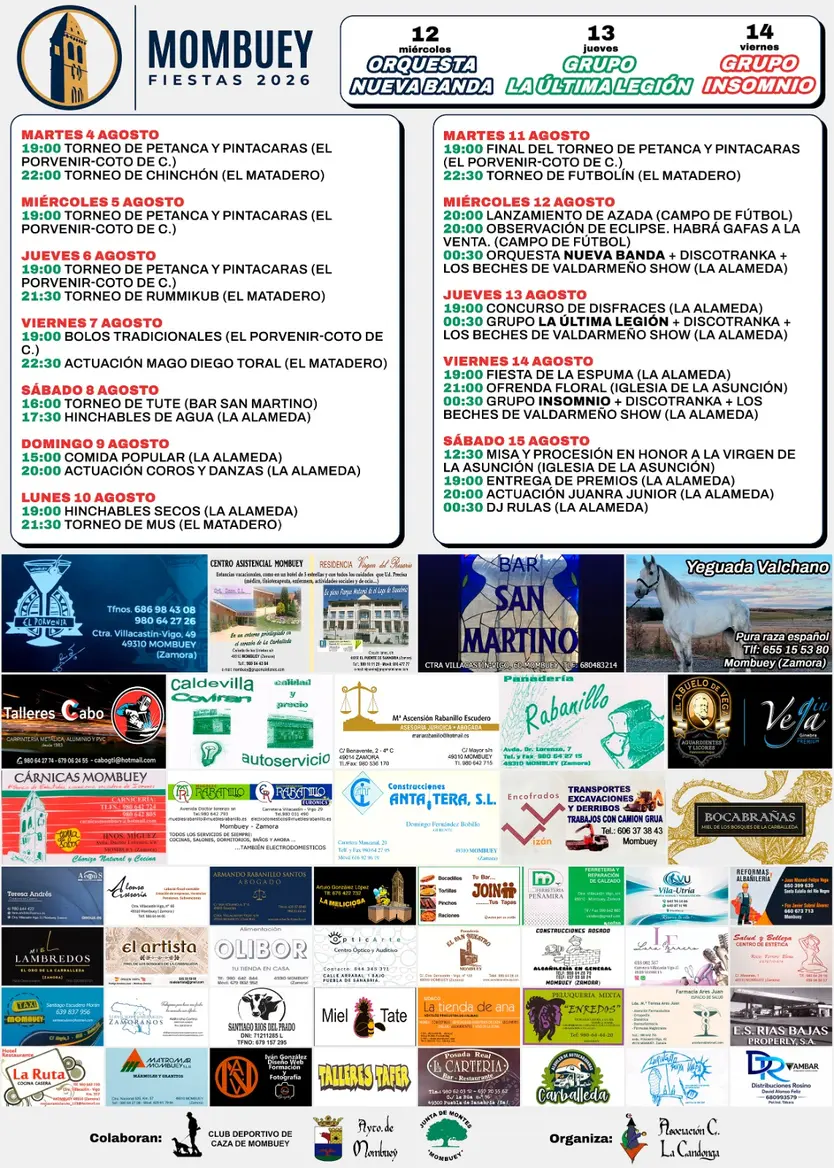 Cartel con la programación completa de las fiestas en Mombuey