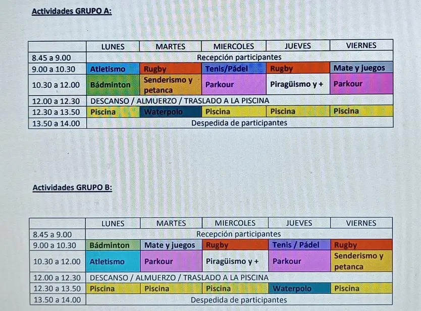 Actividades deportivas