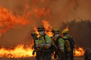 José Vicente Ical. Las Llamas Del Incendio Forestal Declarado En Fermoselle(zamora ) Rodean La Localidad De Formariz, 