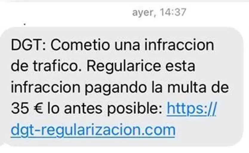 Mensaje fraudulento que suplanta a la DGT