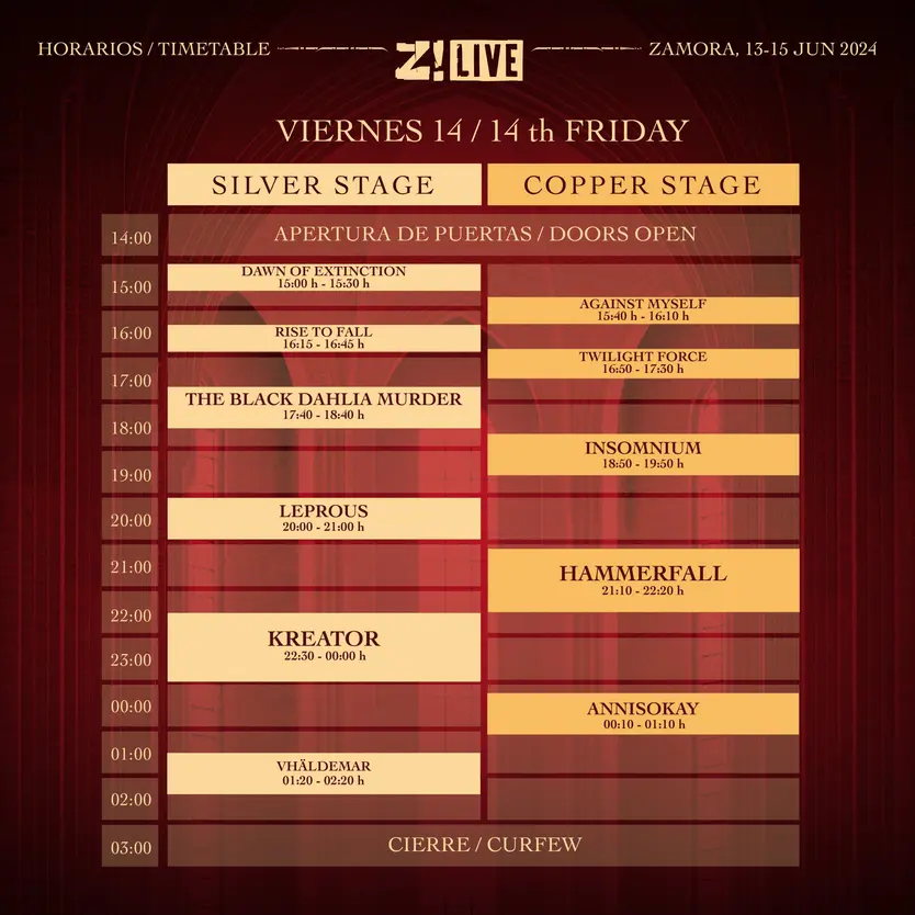 HORARIOS VIERNES ZLIVE 2024