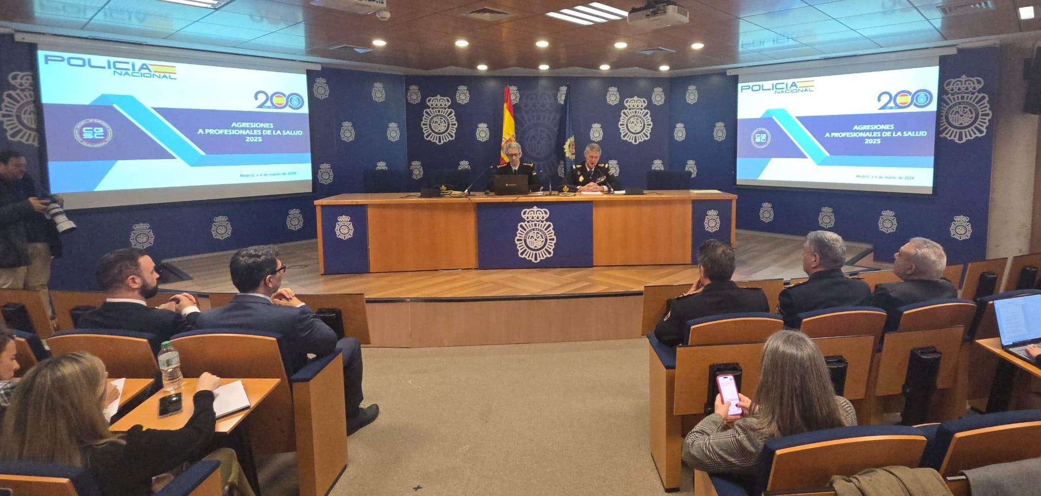 Presentación de la Policía nacional del informe de agresiones a sanitarios en 2025