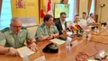 El subdelegado del Gobierno, Fernando Galeano; el comisario jefe provincial de la Policía Nacional, Ángel Díaz, y el comandante jefe de Operaciones de la Guardia Civil , Francisco Javier Ruiz, informan de una operación conjunta sobre presuntas estafas - SUBDELEGACIÓN DEL GOBIERNO