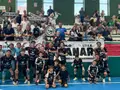 Jugadores del River Zamora con su afición tras la victoria