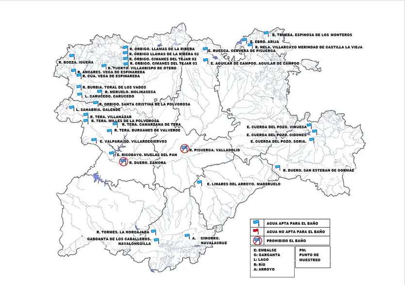 Mapa de las zonas de baño